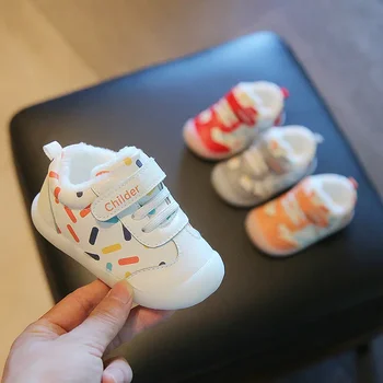 Băieți Și Fete Cu Buline Colorate Căptușit Adidasi Copii Talpa De Cauciuc Non-Alunecare Infant Toddler Pantofi Cald Plus Prima Baby Pantofi De Mers Pe Jos