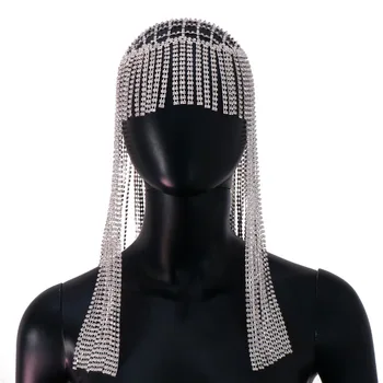 De Lux Geometrice Capul Lanțului De Femei Complet Stras Franjuri Canaf De Păr Bijuterii Largă Mireasa Frunte Părul Bucle Crystal Headband Noi