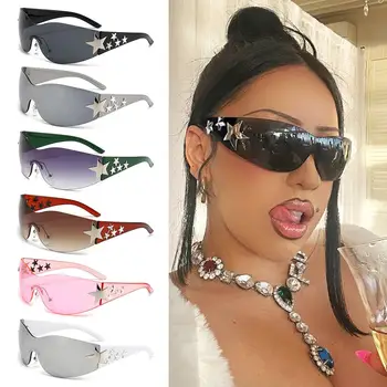 Star Wrap în Jurul valorii de Soare Ochelari fără ramă Y2K ochelari de Soare pentru Femei și Bărbați Cool ochelari de Soare Negru Nuanțe de Plajă, ochelari de Soare