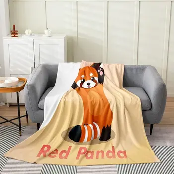 Panda roșu Flanel din Fleece Pătură, Animale Drăguț Tot Sezonul Pat Pătură de Desene animate Fuzzy Pătură pentru Băieți și Fete, Kawaii