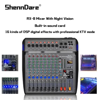 RX8 Mixer Audio Profesional Cu Viziune de Noapte 8 Canale 48V Phantom Power placa de Sunet de Amestecare Consolă 16 Tipuri De Efecte DSP