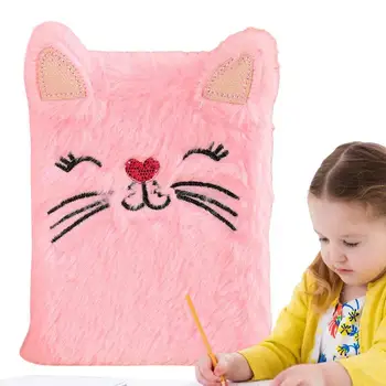 Fuzzy Notebook-Uri Pentru Copii Cu Doi Pisica Urechi De Pluș Drăguț Fuzzy Daruri Staționare Hardcover Pufos Notebook Drăguț Fuzzy Staționare