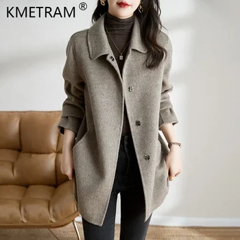 Elegant, 100% Lana, Paltoane și Jachete Femei 2023 Toamna Iarna Dublu Strat de Lână de Moda coreeană Pură Culoare Negru de Lână Sacou