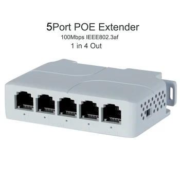 5 Port POE Extender 90W 10/100Mbps 1 din 4 100 de Metri Comutator de Rețea Repetor cu IEEE802.3af pentru Switch PoE NVR IP Camera