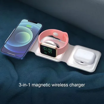3 In 1 Pliabil Magnetic Wireless Charger Stand Pentru iPhone 15, 14, 13 Pro/Max/Plus, AirPods 3/2 Stație de Andocare Încărcător Rapid Titular