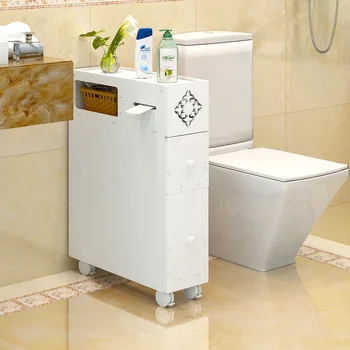Toaletă Dulap Partea Cabinetului 16CM Toaletă Mobil Cabinet Îngust Impermeabil Toaletă w/Gunoi Bin Cusătură Cabinet de Stocare
