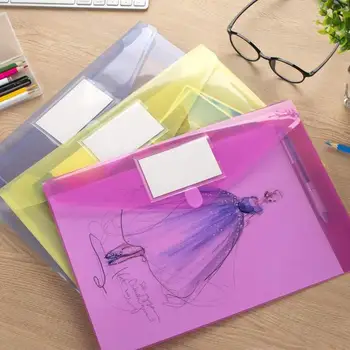 Transparent dosar A4 Plastic Colorat Document Folder apăsați butonul folder sac Impermeabil Fișier Geanta pentru birou școală acasă