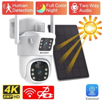 4K 8MP Solar Camera Ultra Low Power Dual Lens Camera IP PTZ Cu Plin de Culoare de Zi Și de Noapte de Miscare PIR de Detectare CCTV Camera WiFi