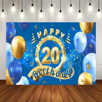 Fericit Ziua de nastere 20 de Fotografie Fundal Banner Decor Albastru Noroc Tema de Fundal Poster Petrecere Balon Printesa Prinț