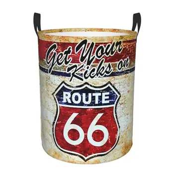 Vintage Route 66 Rufe Coș Mare De Stocare Rutier American, Copii Pepinieră Jucărie Organizator