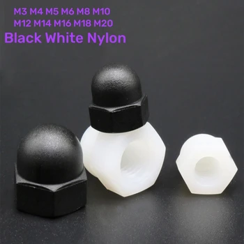 Alb-negru Nailon Ghindă, Nuci M3M4M5M6M8M10M12M14M16M18M20 Plastic Hex Capac Decorativ Semicerc Ghindă Piuliță pentru Izolare UTILIZARE
