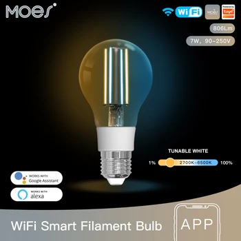 MOES WiFi Inteligent Filament de Bec Lampă cu Lumină LED E27 Dimmabil Iluminat 2700K-6500K 806Lm Tuya Alexa Google Voice Control 90-250V 7W