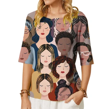 CLOOCL la Modă pentru Femei Bluza Fete Curajoase Model 3D Imprimate T-shirt Butonul Decora Vrac Mijlocul Maneca Tricouri Femei Topuri Casual