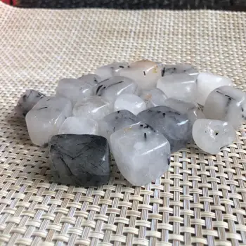 Naturale Părul Negru Rutilated Cuarț De Cristal Pietriș Cub De Piatră Brută Minerale-Specimen De Decor Acasă