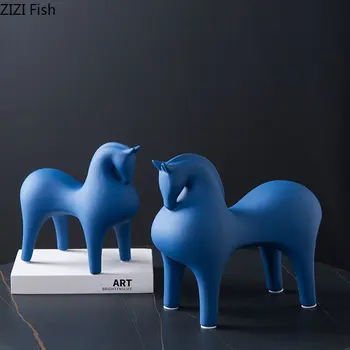 Ceramica Artizanat Cal Figurina Artificiale De Animale Decor Abstract Culoare Cal De Porțelan Sculptură Figurine Decorative