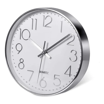 Premium Argint Ceas de Perete, Decor de Perete, Modern Tăcut Perete Ceas pentru Biroul de Acasă Bucatarie (25cm, Argint)