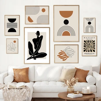 Boho Matisse Poster Bej Negru Rezumat Linie De Arta Canvas Tablouri De Perete Imprima Imagini Dormitor, Camera De Zi Interior Decor Acasă