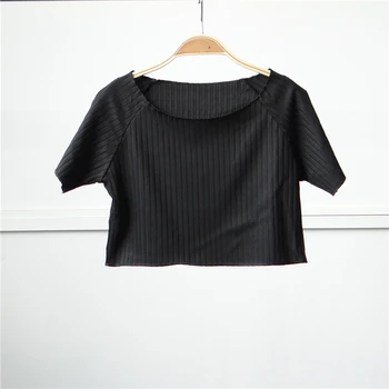 2021 Noi Crop Top pentru Femei Dungă Brandy Epocă Tricotate Y2k Maneci Scurte Strânse coreeană de Moda Casual de Vara T-shirt Îmbrăcăminte Mujer