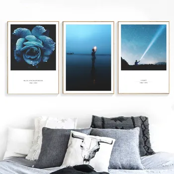 Albastru Vrăjitoare Lumina peisaj marin Arta de Perete Panza Pictura Postere Si Printuri Nordic Poster Poze de Perete Pentru Living Decorul Camerei