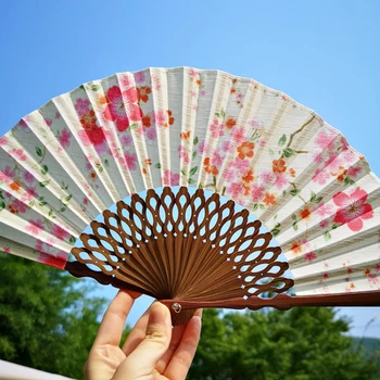 Nunta Evantai Artistice Proaspete Stil Mic Ventilator pentru Femei Cherry Blossom Pânză de Mătase Portabil Ventilator de Mână Acasă de zi cu Zi Chineză Fan