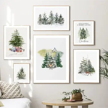 Pomul De Crăciun Nordică Pădure Perete Crăciun Fericit Imprimare Panza De Arta Poster Pentru Camera De Zi Decor De Perete Acasă Imagine
