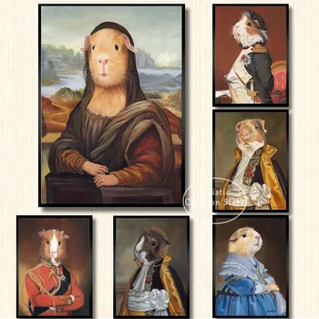 Mona Lisa cobai Printuri Perete Poster de Imprimare Animale în Haine de Panza Pictura Arta Imagini Living Home Decor Cuadros