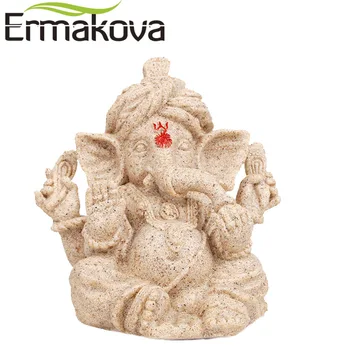 ERMAKOVA Indian Ganesha Statuie de Epocă Fengshui Elefant Sculptura Naturale Gresie Ambarcațiuni Ganesha Figurina Acasă Decor Birou Cadou