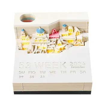 Santorini 3D Memopad Cu 2024 Calendar Mini 3D Notepad Bloc Cu Led Notă de Artă de Hârtie Calendar de Birou Cadou de Ziua de nastere