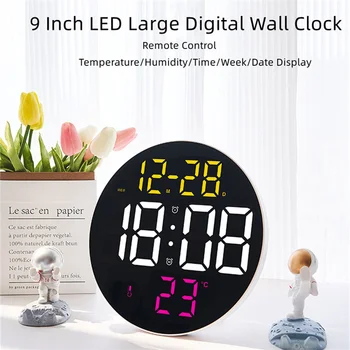 ChuHan 9 Inch LED Digital Ceas de Perete 3D Ceas Mare de Control de la Distanță Mut de Temperatură Și Umiditate Ceas cu Alarma Electronic Modern