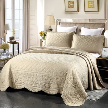 Bumbac de calitate Quilt Set 3pcs Cuvertură de pat pe Pat cameră Dublă Pătură Matlasate Pat Acoperă Pernă King Size Solid Cuverturi Brodate