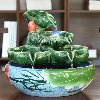 Stil Chinezesc Stânci Living Lotus Fengshui Roata Bonsai Fântână De Apă Desktop Rezervor De Pește Umidificator
