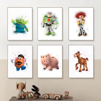 Acuarelă Toy Story Printuri De Arta Sheriff Woody Desene Animate Disney Poster Buzz Lightyear Jessie Slinky Film Pixar De Artă Panza Pictura