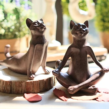 Rășină Yoga Cat Ornament Decor Acasă Rasina De Artizanat Retro Cat Figurine Nordic Sculptura Home Office Desktop Meserii Decor