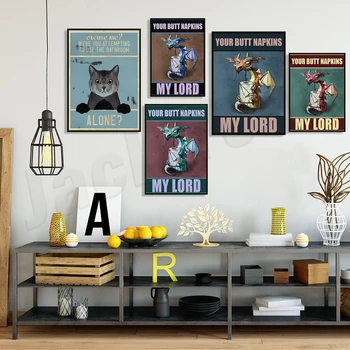 Fundul Servetele Milord Dragon Poster - Pisica Amuzant Baie Poster, Amuzant Dormitor Poster De Perete Decor