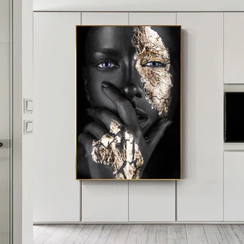 Arta Africană Aur Negru Femeie Poster Fata Destul De Panza Pictura Pe Perete Poza Arta De Perete Pentru Camera De Zi Decor Acasă Nici Un Cadru Quadro