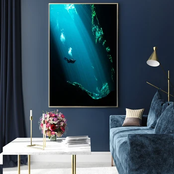 Lumina în Apa de Imprimare Foto Arta de Perete Moderne Panza Pictura Ocean Diver Peisaj Imagine Living Baie Decor Acasă Poster Cuadros