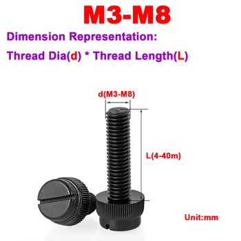 Nylon negru cu Cap Rotund cu Fante de Mână Răsucită Striate Șuruburile M3M4M5M6