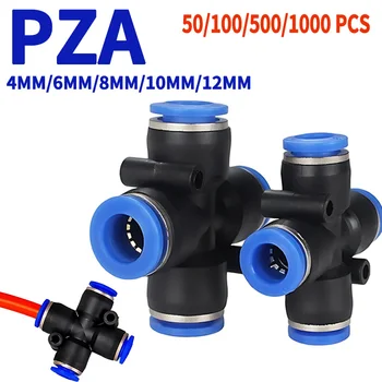 En-gros de Aer Accesorii Pneumatice PZA Fitting Plastic (4mm,6mm,8mm,10mm,12mm) - 4-Way Furtunul de Eliberare Rapidă Racorduri Conector