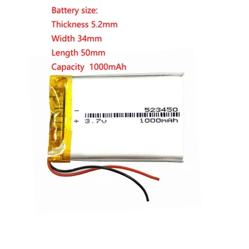523450 Reîncărcabilă 3.7 v 1000mah Baterie Lipo Pentru Gps Telefon Inteligent Dvd Mp3 Mp4 Mp5 Lampă cu Led-uri