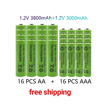 1.2 V AA 3800mAh NI-MH Baterii Reincarcabile+AAA baterie de 3000 mAh Rechageable baterie NI-MH 1.2 V baterie AAA +transport gratuit