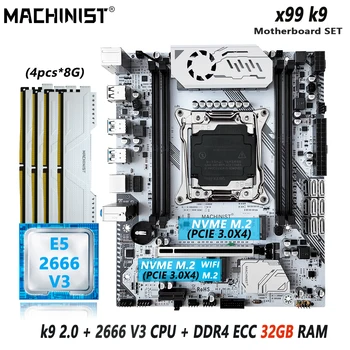 MAȘINIST Placa de baza X99 Set LGA 2011-3 Kit Xeon E5 2666 V3 CPU Procesor 4*8=32G DDR4 ECC Memorie RAM Nvme M. 2 M-ATX 2.0 K9