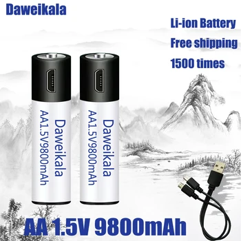 Capacitate mare de 1.5 V AA9800mAh USB baterie Reîncărcabilă Li-ion Baterie pentru Telecomanda Mouse-ul Mic Ventilator Electric Jucărie Baterie + Cablu
