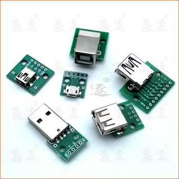 1BUC Micro USB Mini USB a Male-USB 2.0 3.0, UN USB Feminin B Conector de Interfață pentru a 2.54 mm DIP PCB Convertor Adaptor Breakout Bord