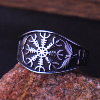 Vintage Viking Vegvisir Busola Inele pentru Bărbați Moda Amuleta Nordic Odin Raven Rune Inel din Oțel Inoxidabil Bijuterii Cadou en-Gros