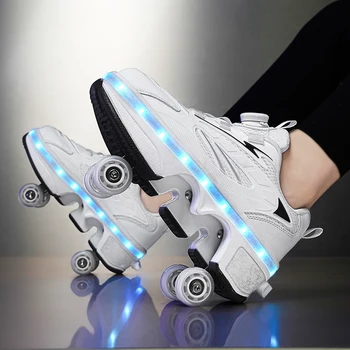 Lumina Led-uri USB de Încărcare Pantofi Patru Roți Runde de Pantofi De Funcționare 2024 Adidasi Casual Unisex Deforma Pantofi cu Role Patinaj Pantofi