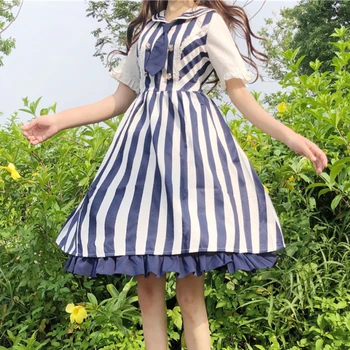 Japonia Lolita Fete Dress Classic Navy Stripe Lolita Rochie Marinar Cu Papion Dungă Albastră Puff Maneca Cosplay Dulce Lolita Vestidos