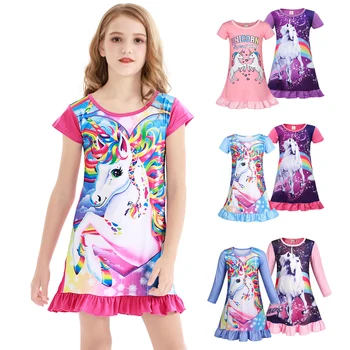 Jurebecia 2 buc Fete Unicorn camasa de noapte, Pijama, Rochii pentru Fete Curcubeu Cămășuță de noapte Pijamale Desene animate Rochie de Noapte pentru Copii