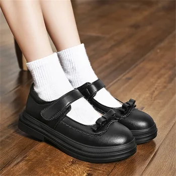 ARKKG Fete Pantofi de Piele Moale Negru Elevii de Jos Performanță din Piele Printesa Pantofi Stil Britanic de Performanță Cop