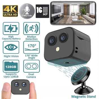 4K WiFi Mini Camera HD 1080P Smart Home Security Viziune de Noapte de Detectare a Mișcării Dual Lens Camera de Supraveghere de la Distanță Monitor