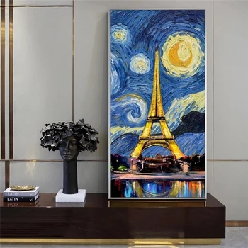 Înstelat de Noapte din Paris, Turnul Panza Pictura Postere si Printuri de Perete Peisaj Imagini de Artă Cuadros Acasă Decorare Cameră Decor